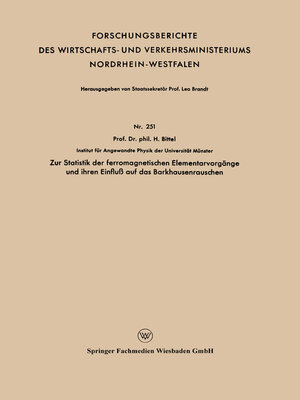 cover image of Zur Statistik der ferromagnetischen Elementarvorgänge und ihren Einfluß auf das Barkhausenrauschen